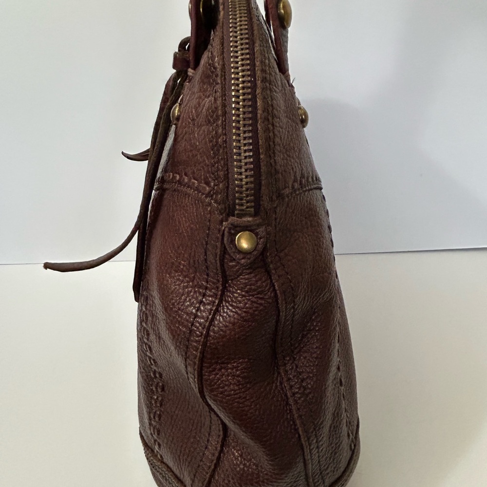 Lucky Brand -  Large Leather Bowler Shoulder Bag with Tassels in Burgundy/Brown - Picture 4 of 16